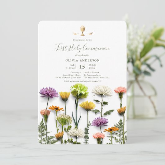 Bloementuin eerste communie uitnodiging (Staand voorkant)