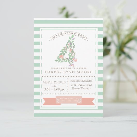 bloementuin | Eerste uitnodiging voor verjaardagsf (Staand voorkant)