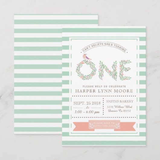 bloementuin | Eerste uitnodiging voor verjaardagsf (Voorkant / Achterkant)