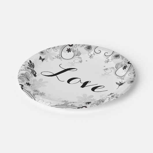 bloementuin en vogels - Zwart, wit Papieren Bordje (Gekanteld)