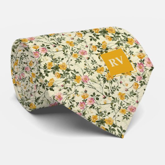 Bloementuin Floral Monogrammed Necktie Stropdas (Opgerold)