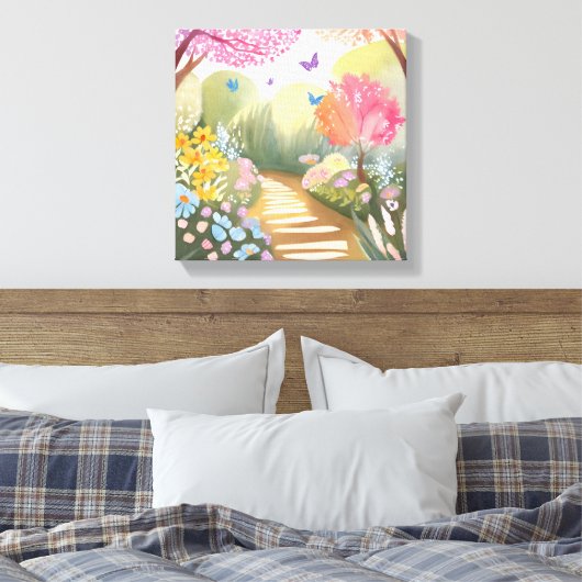 bloementuin | grillig Waterverf schilderij Canvas Afdruk (Insitu (Slaapkamer))