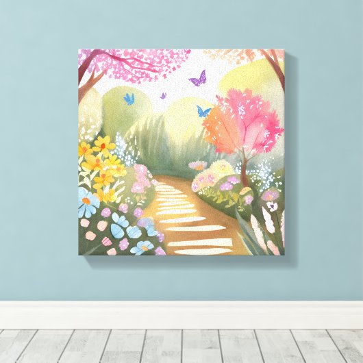 bloementuin | grillig Waterverf schilderij Canvas Afdruk (Insitu (Houten vloer))