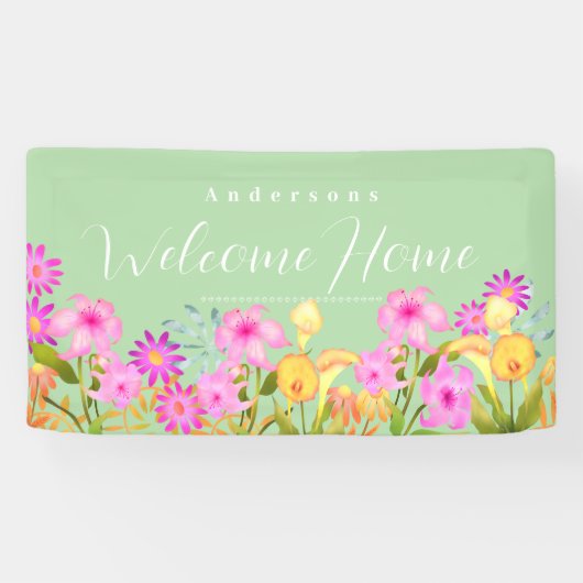 Bloementuin Groen Welkom Thuis Spandoek (Horizontaal)