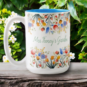 Bloementuin Handgeschilderd geschenk voor de leraa Tweekleurige Koffiemok
