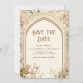 Bloementuin indiase paleis bruiloft foto save the date (Voorkant)