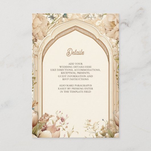 Bloementuin indiase paleis bruiloft informatiekaartje (Voorkant)