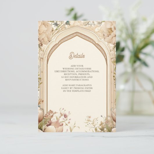 Bloementuin indiase paleis bruiloft informatiekaartje (Staand voorkant)