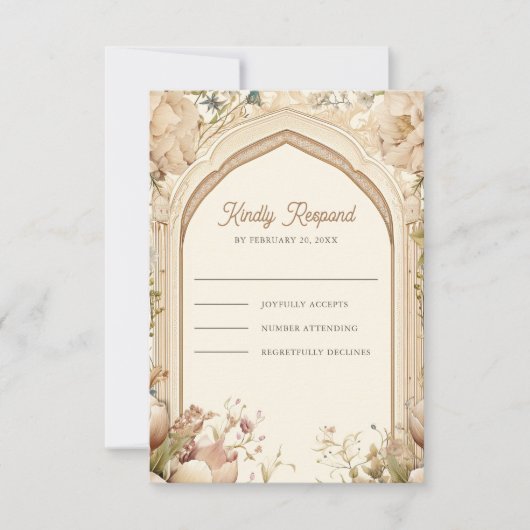 Bloementuin indiase paleis bruiloft RSVP kaartje (Voorkant)