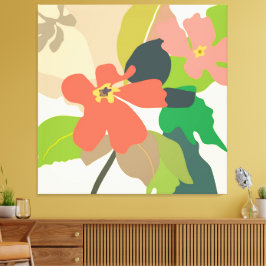 Bloementuin kleurblokken canvas afdruk