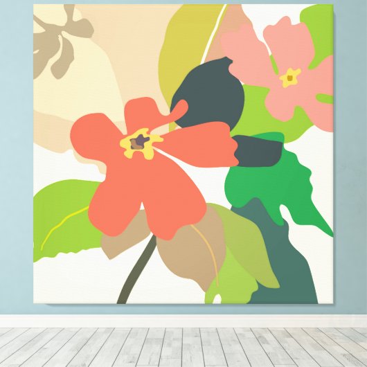 Bloementuin kleurblokken canvas afdruk (Insitu (Houten vloer))