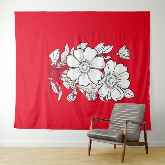 Bloementuin kleurplaat voor ontspanning wandkleed (In Situ (horizontaal))