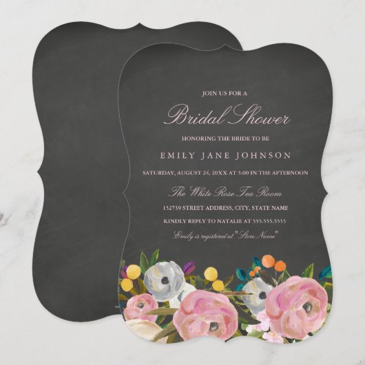 Bloementuin Krijtbord Bruids Douche Uitnodiging (Voorkant / Achterkant)
