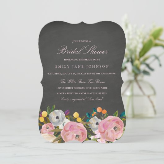 Bloementuin Krijtbord Bruids Douche Uitnodiging (Staand voorkant)