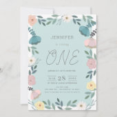 Bloementuin Lichtblauw Meisje 1e Verjaardag Kaart (Voorkant)