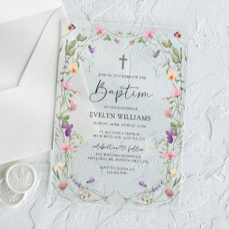 Bloementuin Meisje Doop en Doop Acryl Uitnodigingen