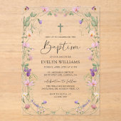 Bloementuin Meisje Doop en Doop Acryl Uitnodigingen (Voorkant)