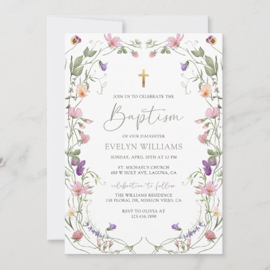 Bloementuin Meisje Doop en Doop Foto Kaart (Voorkant)