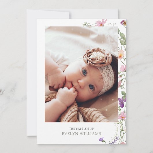 Bloementuin Meisje Doop en Doop Foto Kaart (Achterkant)