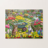 Bloementuin met katten / kattenliefhebber legpuzzel (Horizontaal)