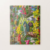 Bloementuin met katten / kattenliefhebber legpuzzel (Verticaal)