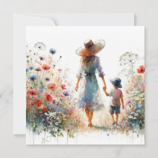 Bloementuin Moederdag kaart vrouw en kind (Voorkant)