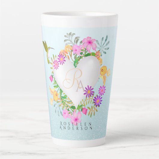 Bloementuin Monogram Hart Blauw Latte Mok (Voorkant)