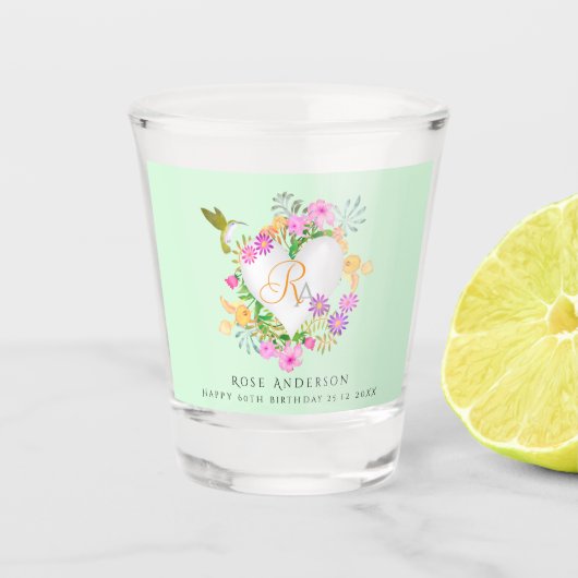 Bloementuin Monogram Hart Groen Shot Glas (Voorkant)