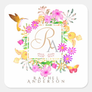 Bloementuin Monogram Vierkante Sticker