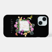 Bloementuin Monogram Zwart iPhone 15 Case (Achterkant horizontaal)