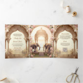 Bloementuin Olifanten Indian Palace bruiloft Drieluik Uitnodiging (Binnen)