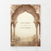 Bloementuin Olifanten Indian Palace bruiloft Drieluik Uitnodiging (Cover)