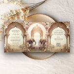 Bloementuin Olifanten Indian Palace bruiloft Drieluik Uitnodiging<br><div class="desc">Verras uw gasten met deze elegante huwelijksuitnodiging met prachtige olifanten en  bogen met QR-code voor online RSVP of locatie. Voeg eenvoudig uw evenementgegevens toe aan deze gebruiksvriendelijke sjabloon en versier deze kaart met uw favoriete foto om er een unieke uitnodiging van te maken.</div>