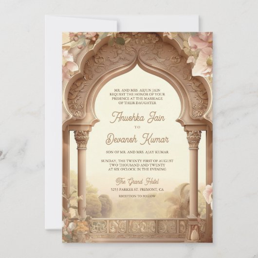 Bloementuin Olifanten Indian Palace bruiloft Kaart (Voorkant)