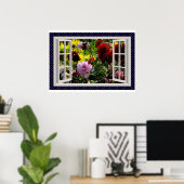 Bloementuin, Open Raam, Dahlias Poster (Thuiskantoor)