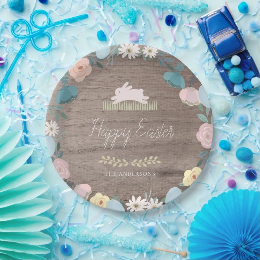 Bloementuin Paashaas Eieren Rustiek Hout Papieren Bordje (Feest)