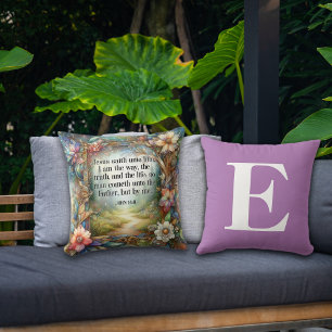 Bloementuin pad Schrift Paarse monogram Kussen
