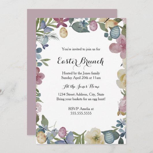 Bloementuin Pasen Brunch Uitnodiging (Voorkant / Achterkant)