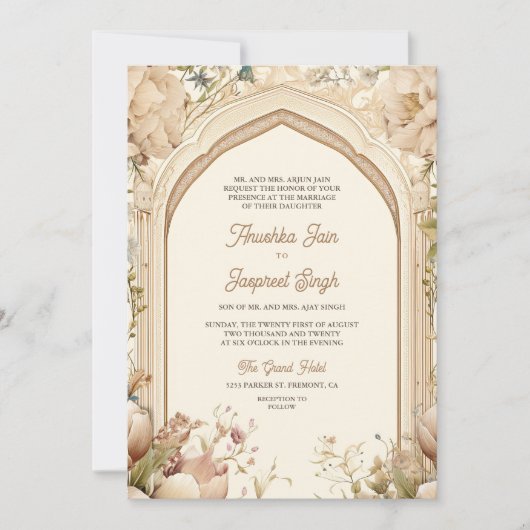 Bloementuin Peacocks Indiase paleis bruiloft Kaart (Voorkant)