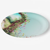 Bloementuin poort licht blauwgroen wilde bloemen papieren bordje (Gekanteld)