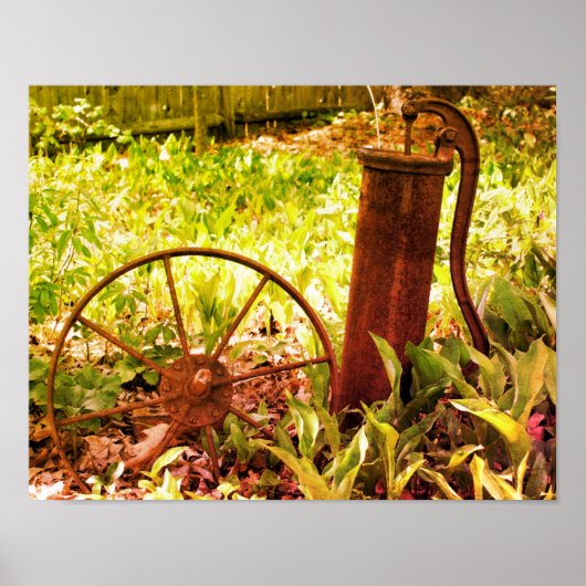 Bloementuin Roestig Wiel En Pomp Getint Poster (Voorkant)