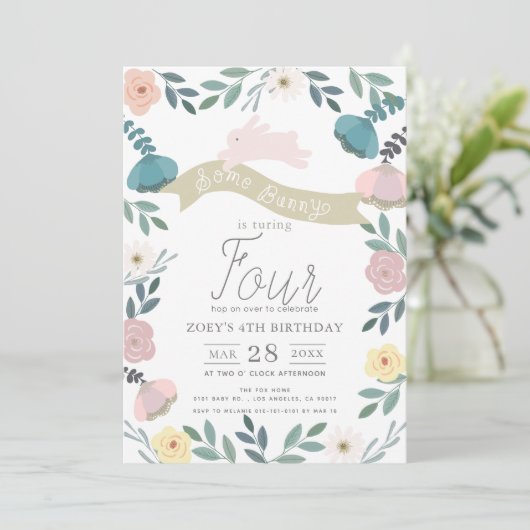 Bloementuin Roze Bunny Girl Verjaardag Kaart (Staand voorkant)