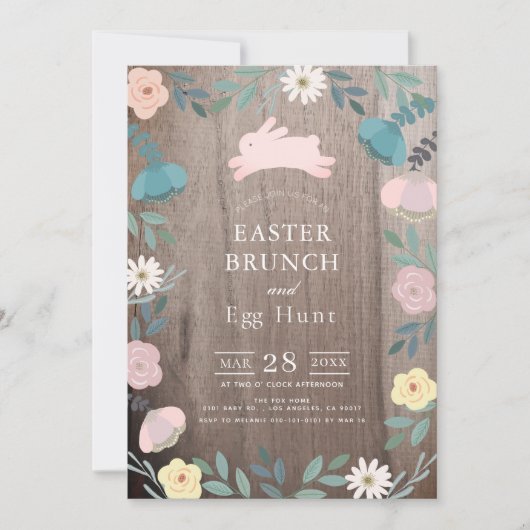 Bloementuin Roze Bunny Hout Paasbrunch Kaart (Voorkant)
