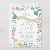 Bloementuin Roze Bunny Meisje 1e verjaardag Kaart (Voorkant)