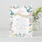 Bloementuin Roze Bunny Meisje 1e verjaardag Kaart (Staand voorkant)