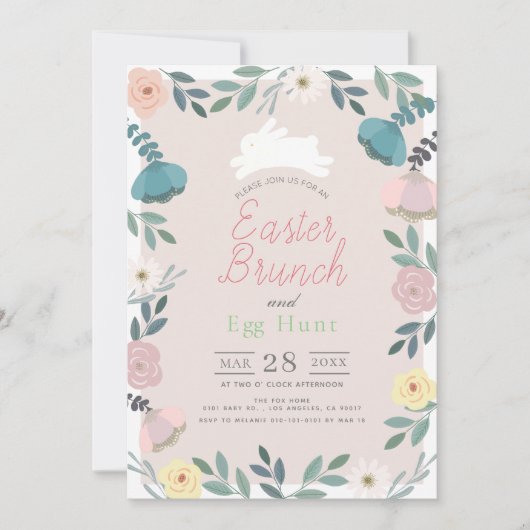 Bloementuin Roze Bunny Pasen Brunch & Egg Hunt Kaart (Voorkant)