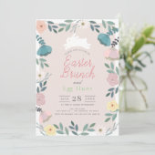Bloementuin Roze Bunny Pasen Brunch & Egg Hunt Kaart (Staand voorkant)