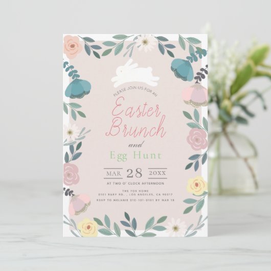 Bloementuin Roze Bunny Pasen Brunch & Egg Hunt Kaart (Staand voorkant)