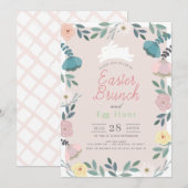 Bloementuin Roze Bunny Pasen Brunch & Egg Hunt Kaart (Voorkant / Achterkant)
