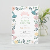 Bloementuin Roze Bunny Witte Paasbrunch Kaart (Staand voorkant)